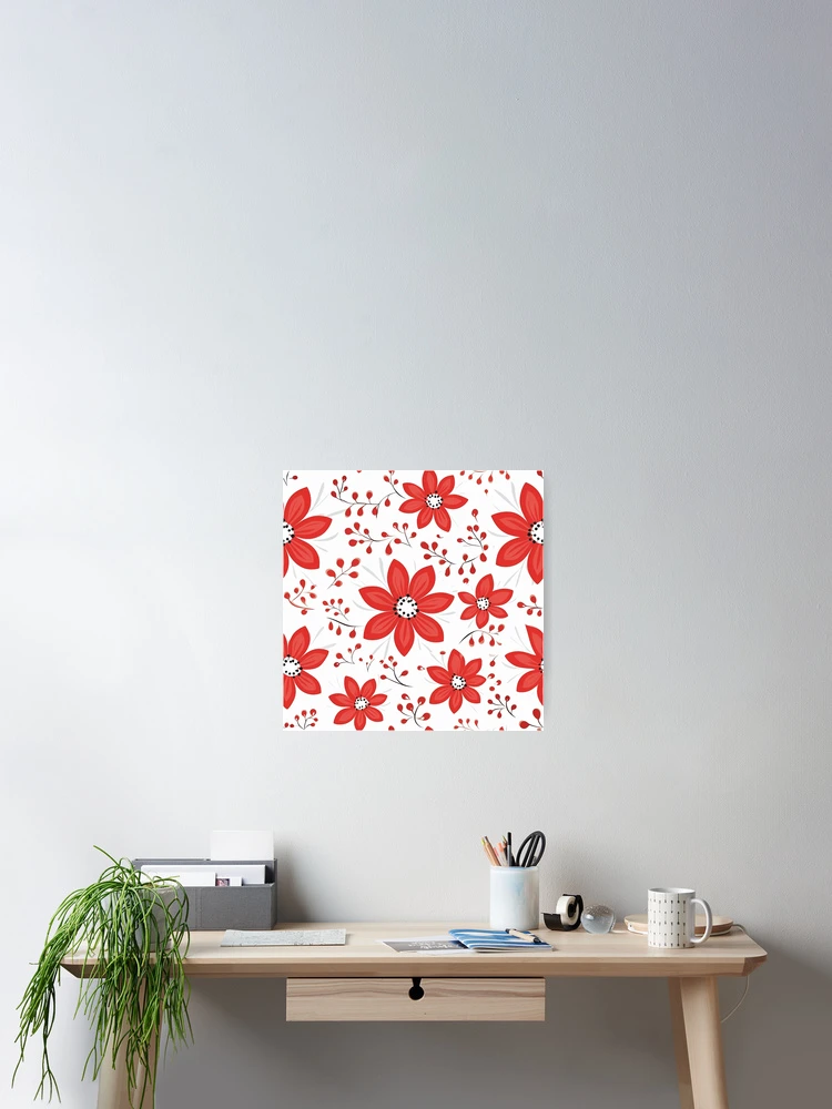 Thumbnail 2 of 3, Poster, Red floral pattern designed and sold by TrPatternLab.