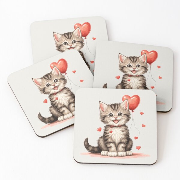Item preview, Cute kitten with Hearts. Watercolor kitten love designed and sold by Zenalia.