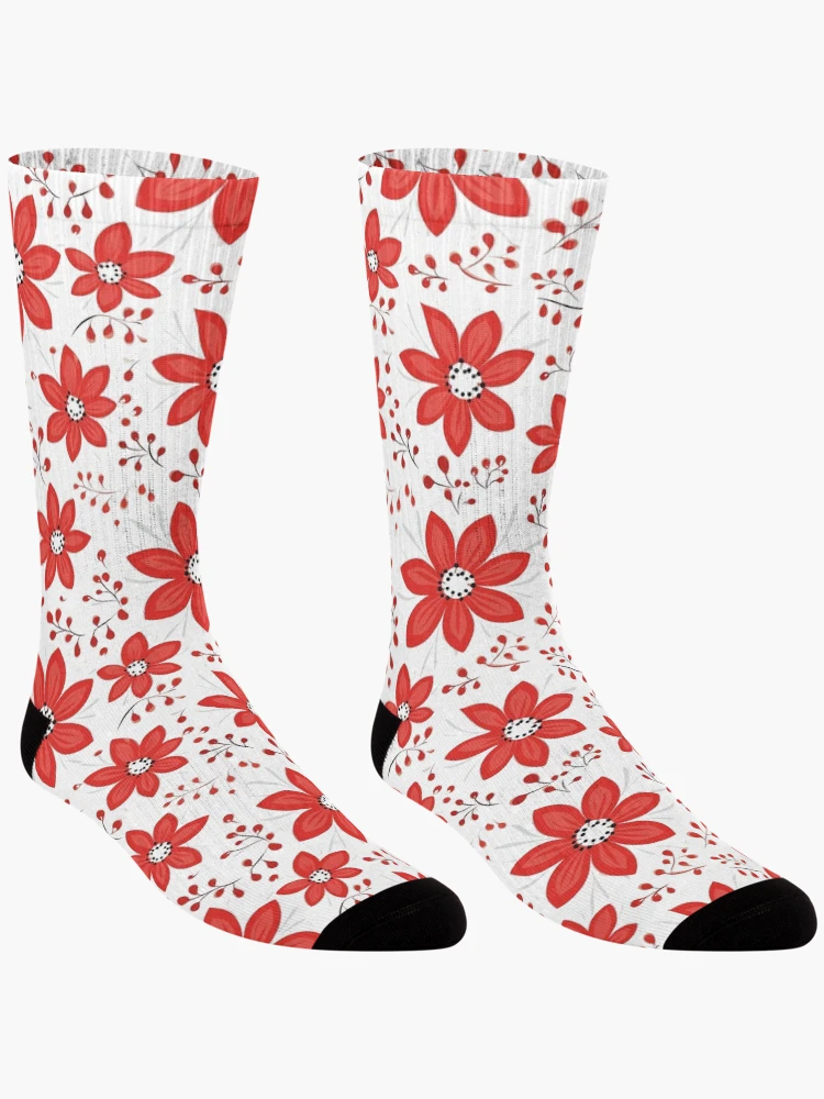 Thumbnail 3 of 5, Socks, Red floral pattern designed and sold by TrPatternLab.