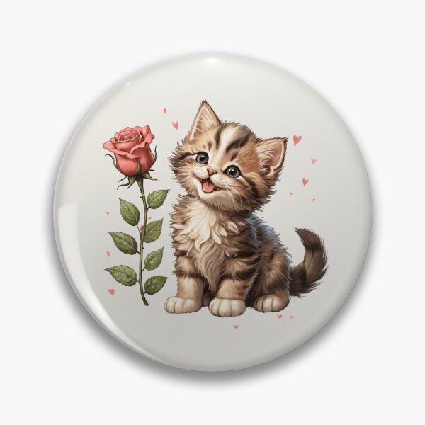 Item preview, Cute kitten with rose. Lovely kitty. Watercolor kitten with herats designed and sold by Zenalia.