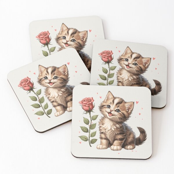 Item preview, Cute kitten with rose. Lovely kitty. Watercolor kitten with herats designed and sold by Zenalia.