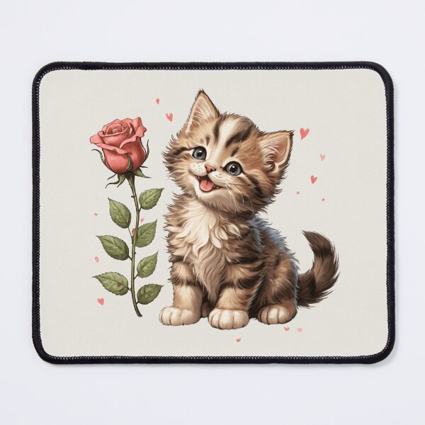 Item preview, Cute kitten with rose. Lovely kitty. Watercolor kitten with herats designed and sold by Zenalia.