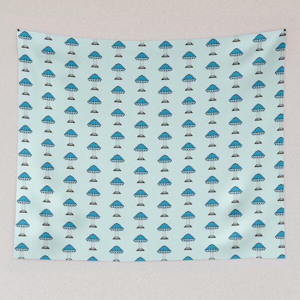 Item preview, Pixie Parasol Mushroom Pixel Painting On Light Blue Background designed and sold by CozyPixelFluff.