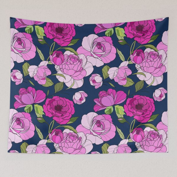 Item preview, Pink peonies on dark blue designed and sold by Erinelyse827.