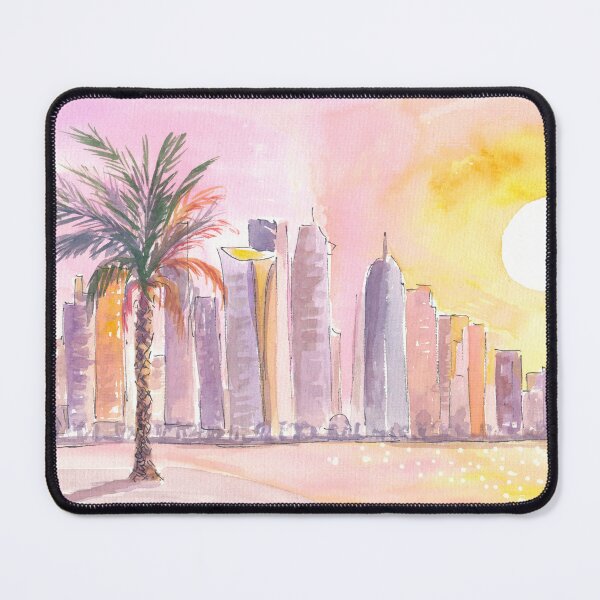 Item preview, Doha Qatar Palm and Impressive Skyline at Sunrise designed and sold by artshop77.