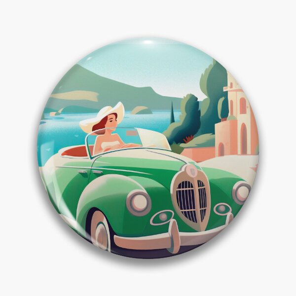 Artikelvorschau, Retro-Vintage-Illustration eines Mädchens in einem grünen Auto in Montecarlo entworfen und verkauft von GoldenTimesCafe.