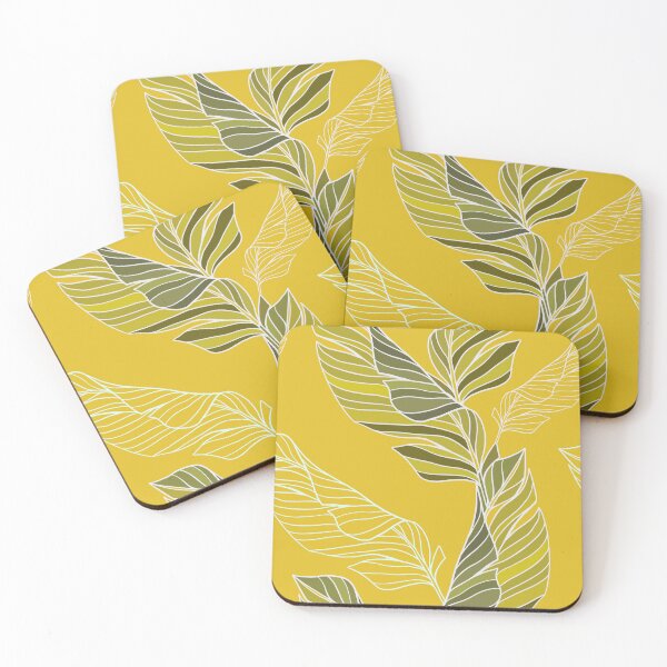 Item preview, 'Tropical Sun' - Sunny design with tropical leaves in green on a bright yellow background designed and sold by EMJAYHeiss.
