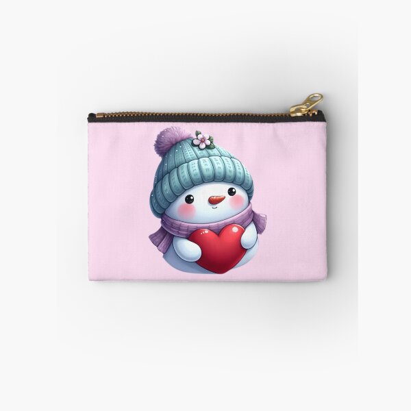 Item preview, Super Kawaii Snowman with Valentine's Heart - Pink Background designed and sold by DreamyEscapism.
