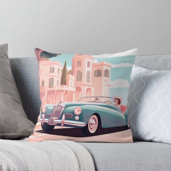 Aperçu de l'œuvre Illustration vintage rétro d'une jeune fille dans une voiture verte à Montecarlo créée et vendue par GoldenTimesCafe.