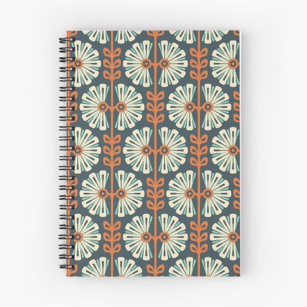 Item preview, KF 0204 E - Vintage Retro Daisies 70s Pattern in Blue Orange designed and sold by KhakiFinch.
