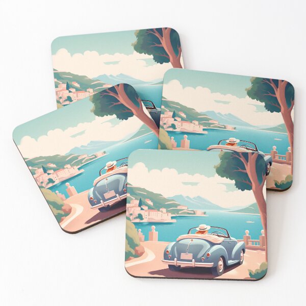 Item preview, Capri. Retro vintage illustration of a girl in a light blue car. designed and sold by GoldenTimesCafe.