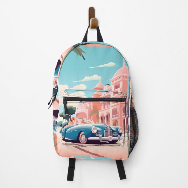 Item preview, Cannes Retro vintage illustration of a car in the blue coast designed and sold by GoldenTimesCafe.