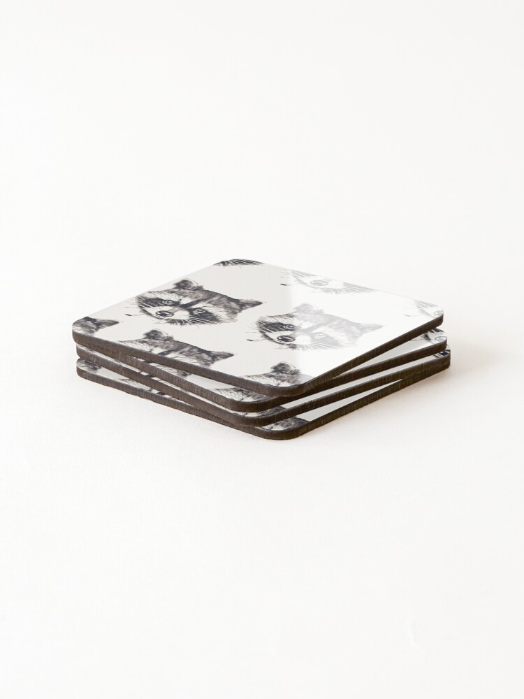 Thumbnail 4 of 5, Coasters (Set of 4), Tiled Racoon Pattern designed and sold by dcrc.