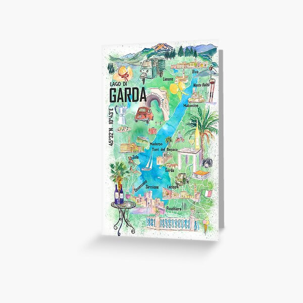 Item preview, Lake Garda Italy Illustrated Map with Roads and Tourist Highlights designed and sold by artshop77.