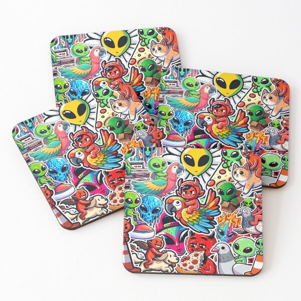 Item preview, Alien Antics & Devilish Delights Sticker Medley Collage designed and sold by PeelZinc.