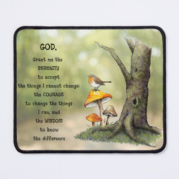 Item preview, Serenity Prayers with Robin Bird and Toadstools in the Woods Faith Illustration designed and sold by JoyfulWhimsy.