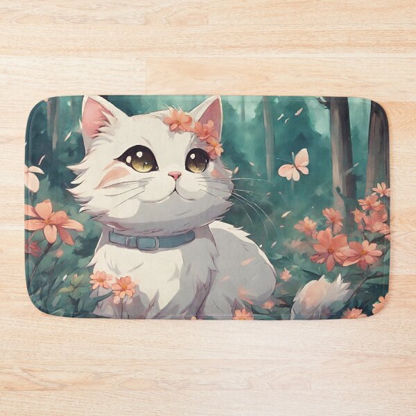 Artikelvorschau, Süße Anime-Katze im Wald mit Blumen entworfen und verkauft von TajfunX.