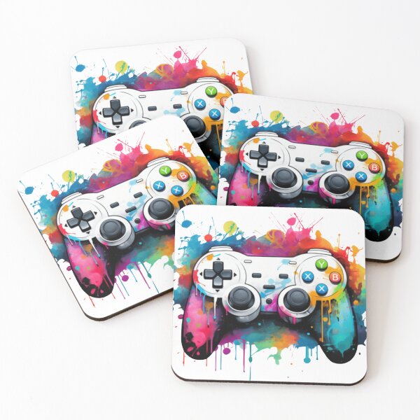 Item preview, controllers in watercolor version colored with blue green and pink designed and sold by ale2205.