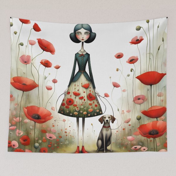 Item preview, Doll with dog and poppies designed and sold by Coolparrotgirl.