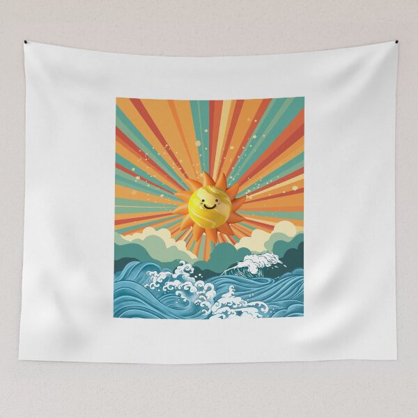 Item preview, Radiant sky    blue  and   yellow colourful  Cute  design with  sun and waves 6 designed and sold by CosmicNook1.