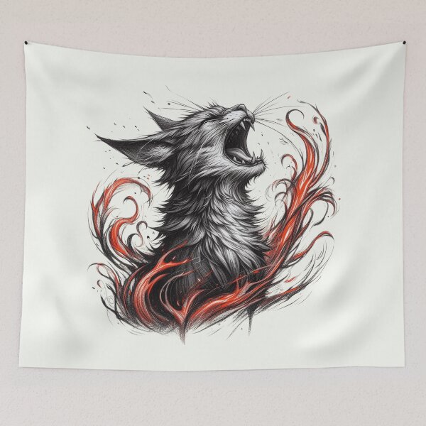 Item preview, Fiery Feline Roar - Monochrome Art designed and sold by RuyaFab.