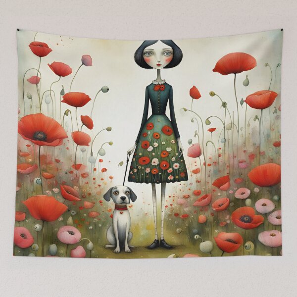 Item preview,  Doll with white dog and poppies designed and sold by Coolparrotgirl.