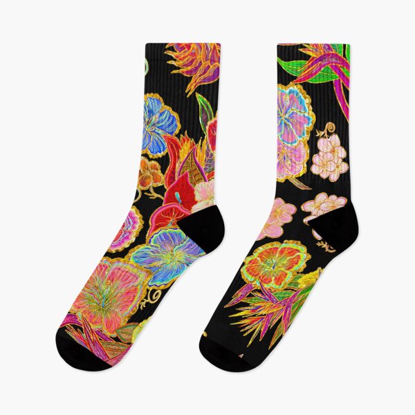 Item preview, Hawaiian Flowers by Maru with gold touch 2024, tropical flowers, floral print designed and sold by airam cordido.