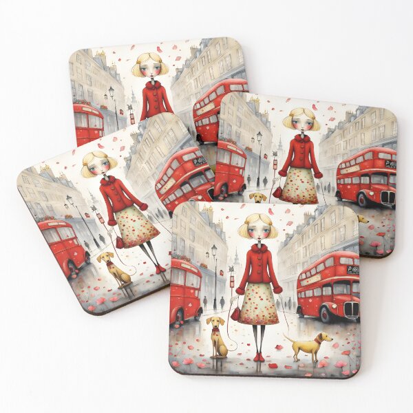Item preview, Blond doll with dogs in London with red bus designed and sold by Coolparrotgirl.