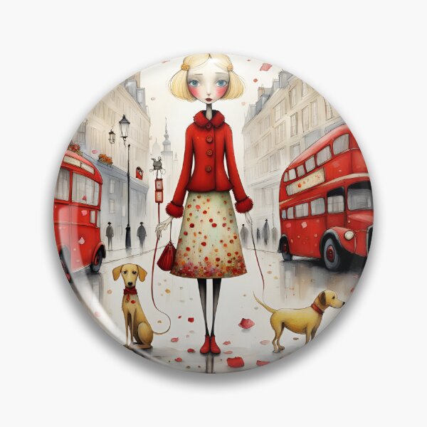 Item preview, Blond doll with dogs in London with red bus designed and sold by Coolparrotgirl.