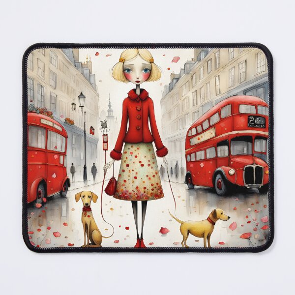 Item preview, Blond doll with dogs in London with red bus designed and sold by Coolparrotgirl.