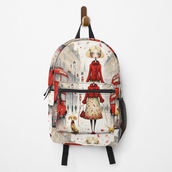 Item preview, Blond doll with dogs in London with red bus designed and sold by Coolparrotgirl.