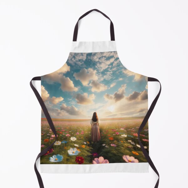 Item preview, Woman standing in the middle of a flower field with gentle clouds in the sky designed and sold by AndreaMart.