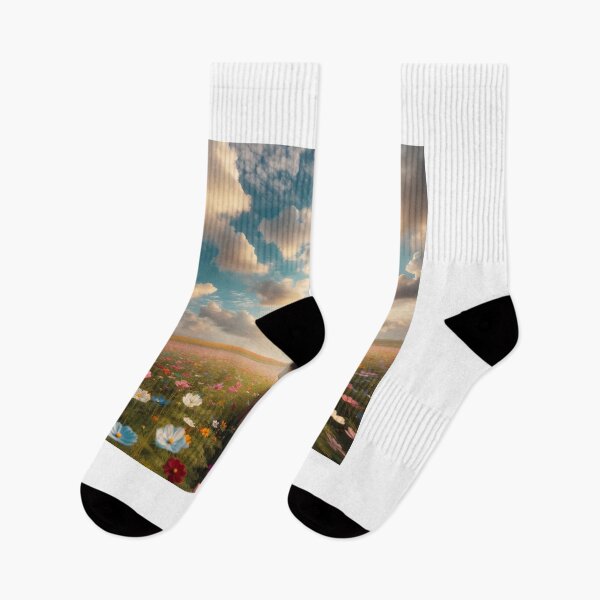 Item preview, Woman standing in the middle of a flower field with gentle clouds in the sky designed and sold by AndreaMart.
