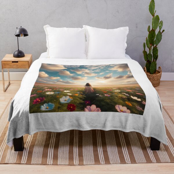 Item preview, Woman standing in the middle of a flower field with gentle clouds in the sky designed and sold by AndreaMart.