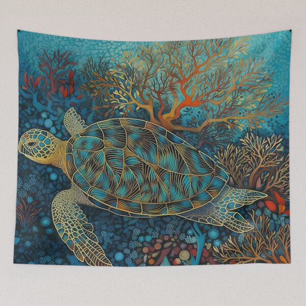 Item preview, Sea turtle swimming through coral and sea fans designed and sold by dcrc.