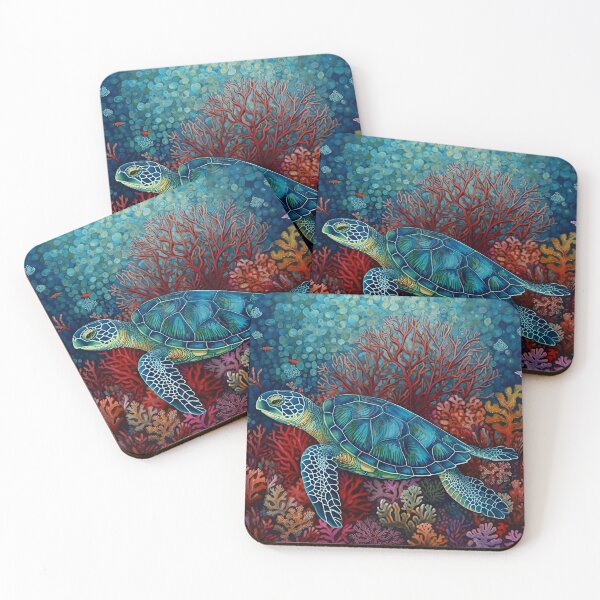Item preview, Sea turtle swimming through coral and sea fans designed and sold by dcrc.