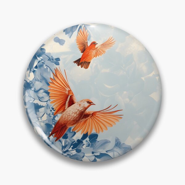 Item preview,   Dark orange birds in an azure floral wreath designed and sold by TextImageQueens.