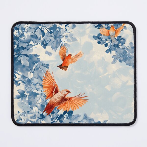 Item preview,   Dark orange birds in an azure floral wreath designed and sold by TextImageQueens.