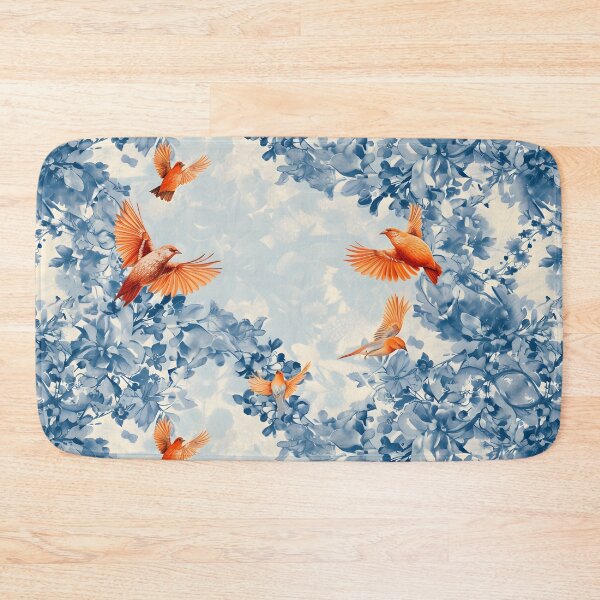 Item preview,   Dark orange birds in an azure floral wreath designed and sold by TextImageQueens.