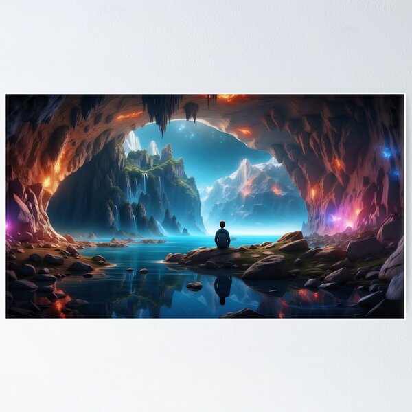 Item preview, Ethereal Vista: Contemplation at the Cave of Cosmic Wonders designed and sold by ArtComixHaven.