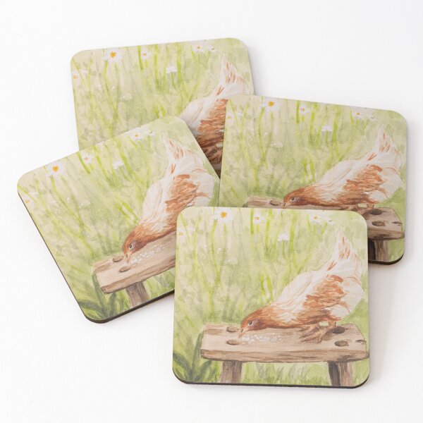 Item preview, Chicken on a Bench Watercolor designed and sold by Cornflowersart.