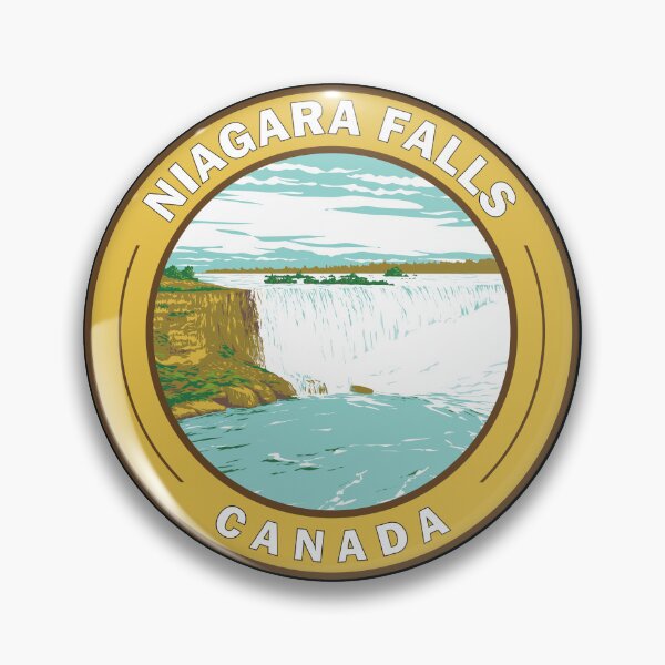 Aperçu de l'œuvre Badge d'art de voyage des chutes du Niagara Falls Horseshoe Falls créée et vendue par KrisSidDesigns.