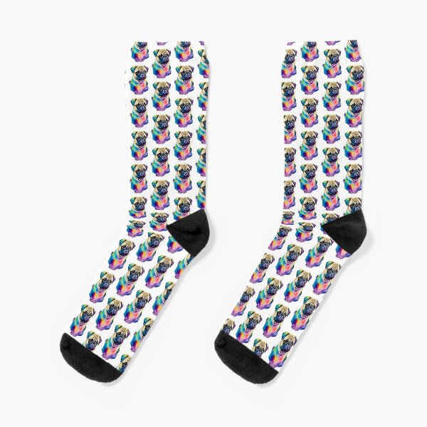 Radiant Paws: Rainbow Pug Portrait Socks