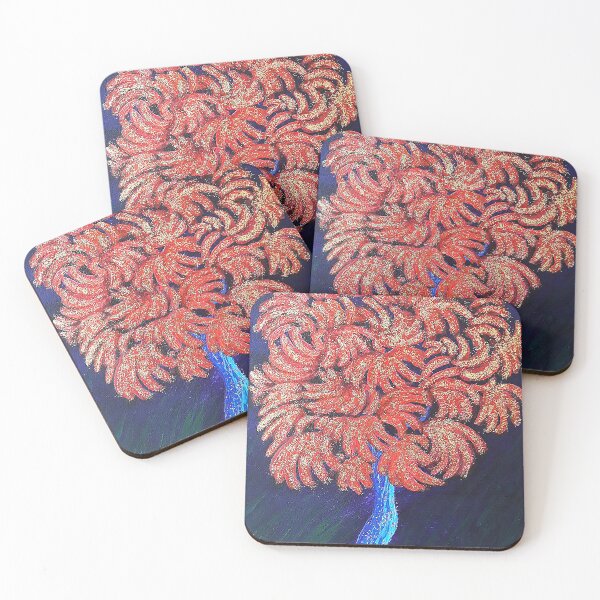 Item preview, Abstract tree painting. Fantasy tree on a dark blue background. Red leaves of a tree. Artist designed and sold by loginovart.