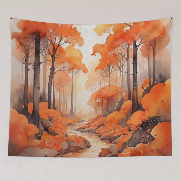Item preview, Orange colour forest watercolor  designed and sold by shokA Design.
