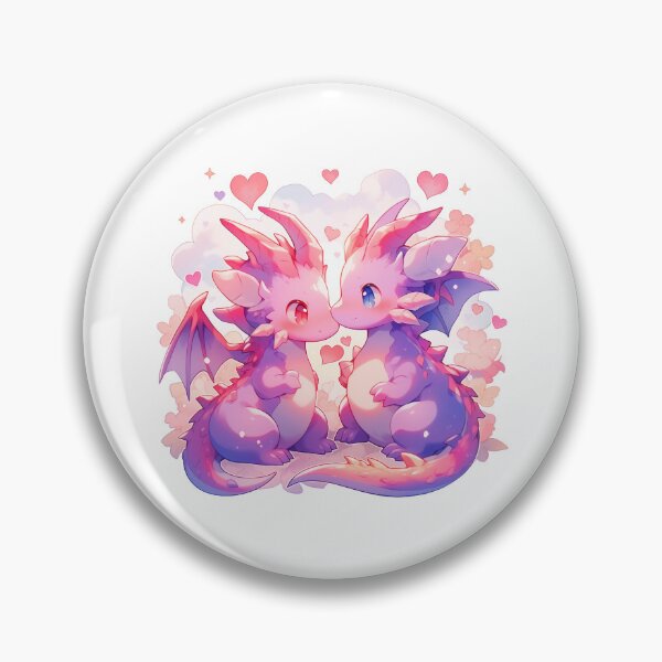 Aperçu de l'œuvre Mignons dragons heureux Kawaii amoureux en pastel rose et violet créée et vendue par CozyKawaiiArt.