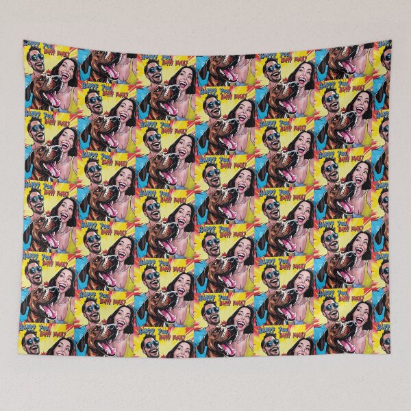Item preview, Joyful Couple with Dog in Pop Art Style designed and sold by Galusik.