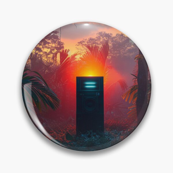 Item preview, Speaker in the jungle. Sunset with neon lights, orange and blue lightning. designed and sold by SoccerMomAlex.