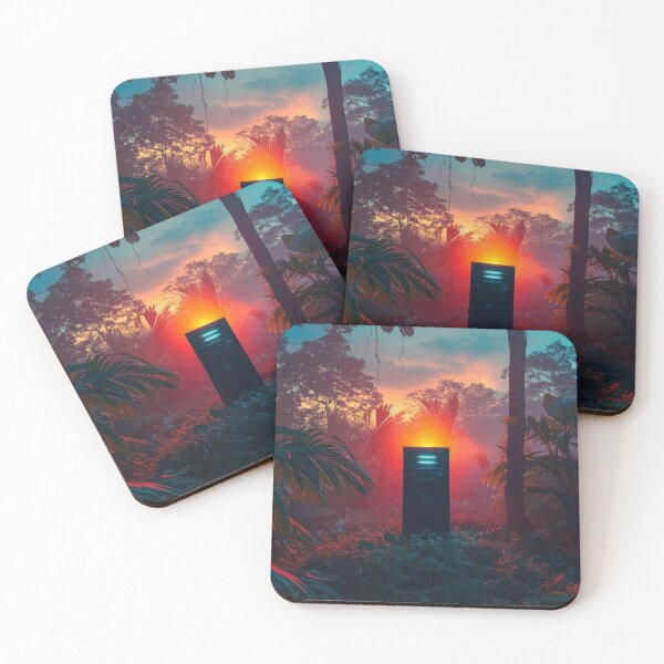 Item preview, Speaker in the jungle. Sunset with neon lights, orange and blue lightning. designed and sold by SoccerMomAlex.
