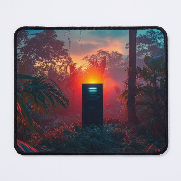 Item preview, Speaker in the jungle. Sunset with neon lights, orange and blue lightning. designed and sold by SoccerMomAlex.